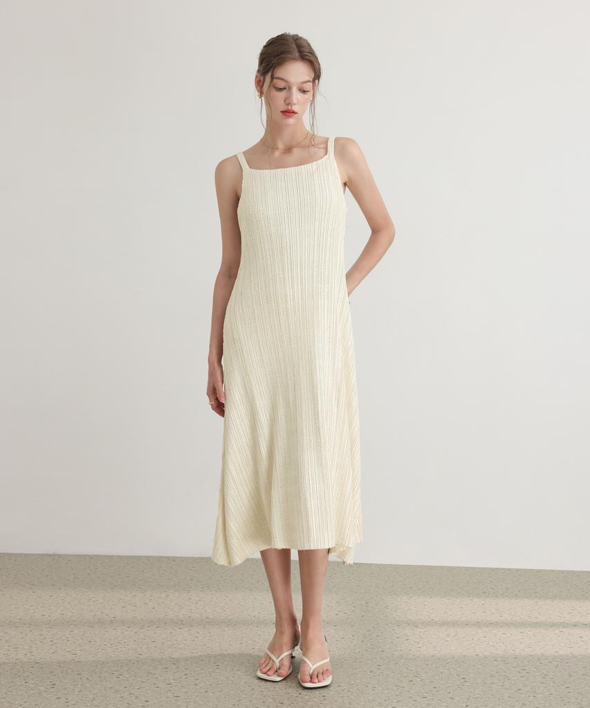 PLEATSMOOD Tweed Pleated Sleeveless Flare Dress
