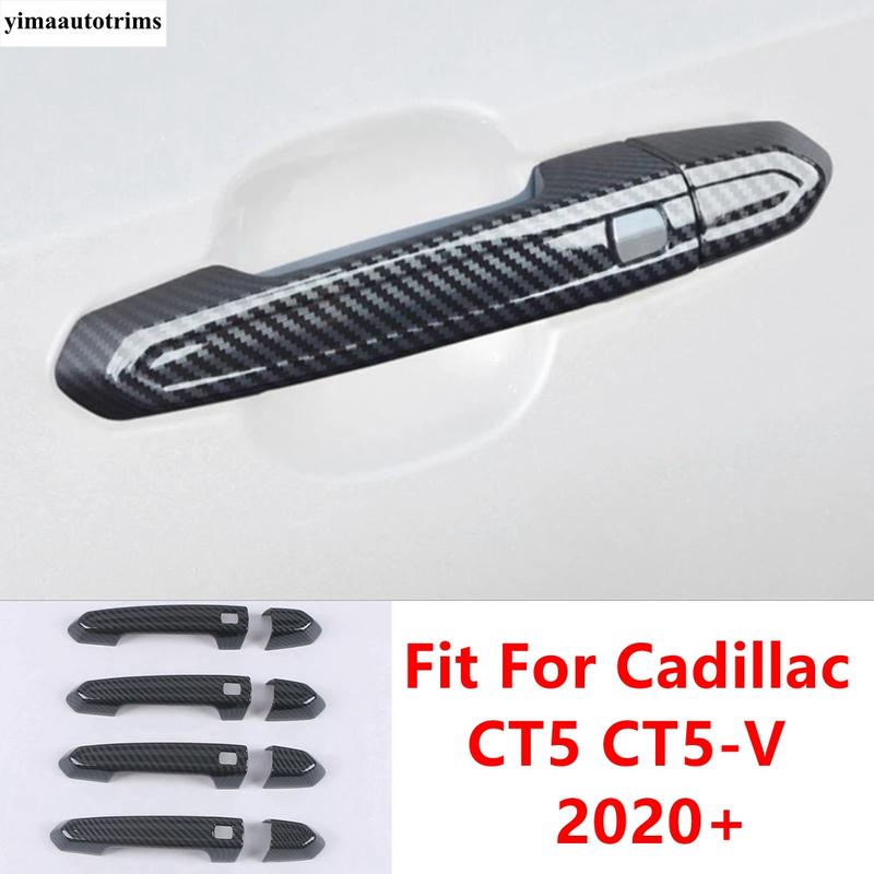 Car Outer Door Handle Protector Decoration Cover Trim ABS Carbon Fiber Accessories Exterior For Cadillac CT5 CT5-V  - 2024