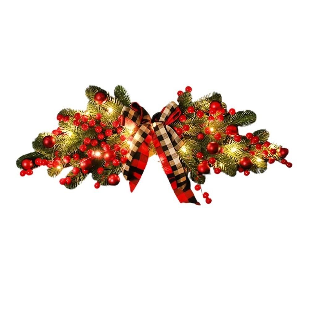 New 70cm Christmas Wreaths Artificial Red Berries Door Swag Hanging Plaid BowKnot Xmas Garlands Door Ornaments