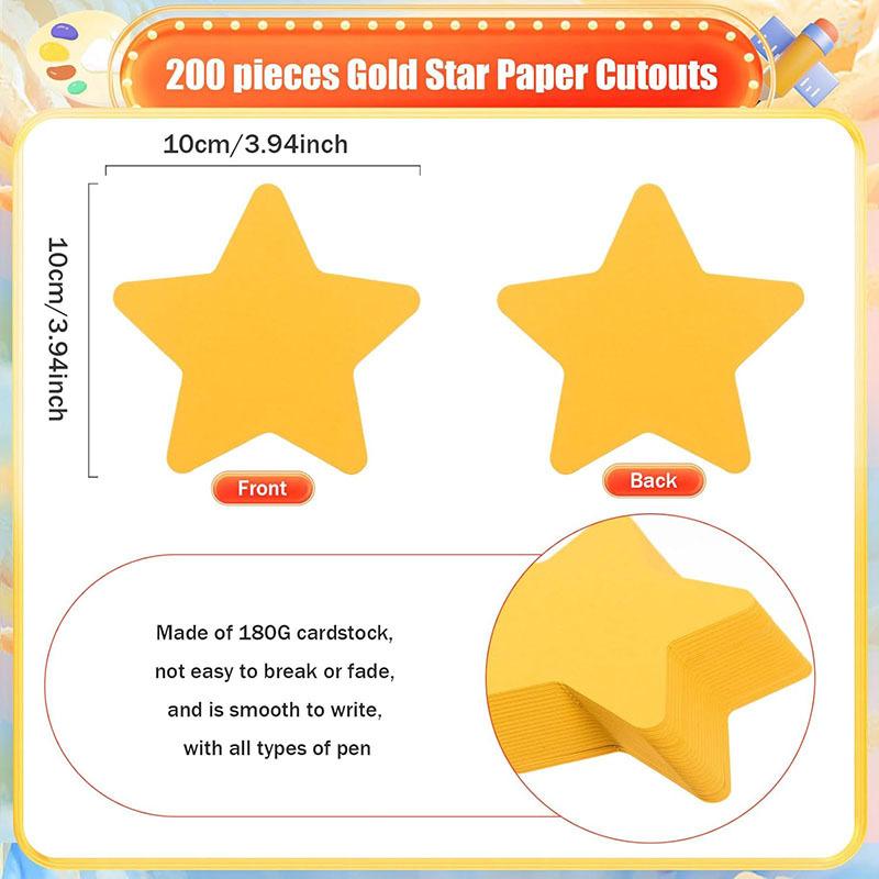 200Pcs Yellow Double-Sided Paper Star Cutouts Star Shape DIY Craft Decor for Kids School Classroom Party Decoration