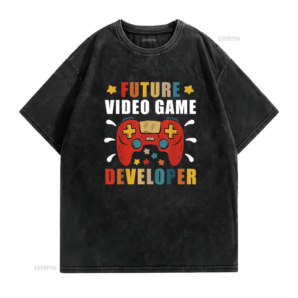 Future Video Game Developer T Shirt vintage Washed Soft homme graphic Breathable Casual Stretched designer clothes Comfortable