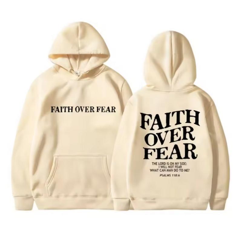 FAITH OVER FEAR Potisk Mikiny pro muže s kapucí Dámské Ležérní Mikiny s dlouhým rukávem Mikiny s kapucí Hip Hop Harajuku Mikina s kapucí Y2k Pánské topy s kapucí