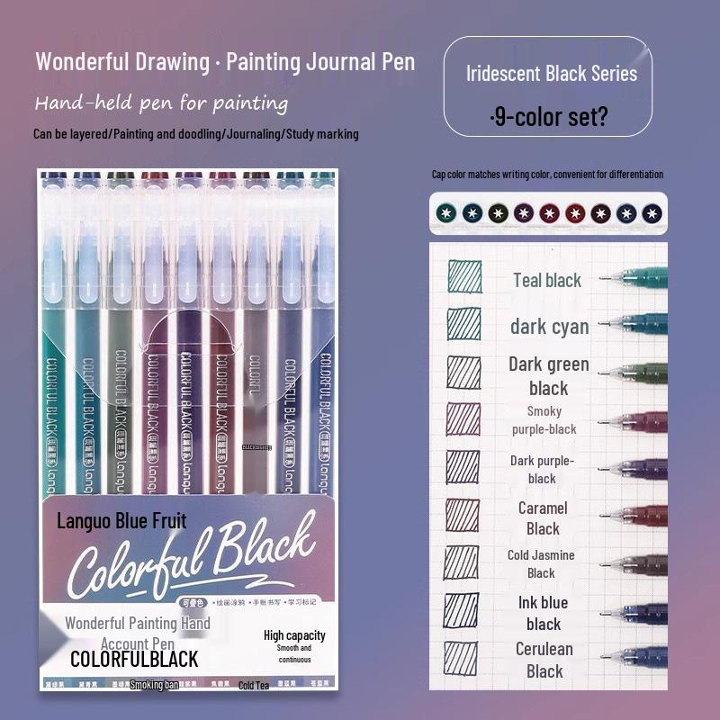 Blue Fruit Large Capacity Journal & Pen Set: Includes Highlighter, Drawing Pen, Gel Pen, Colored Single-Tip Pen.