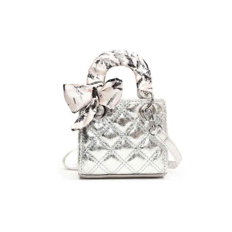 Children's Autumn/Winter Mini Handbag: Silk Scarf, Diamond Lattice, Crossbody Coin Purse