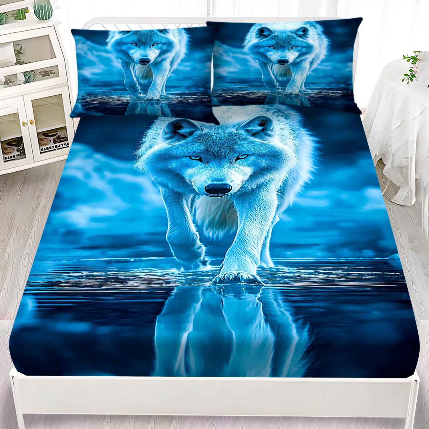 

1pc Fitted Sheet Animal Wolf Eagle Lion Cat Cattle Print 100% Polyester Breathable Bedding Set for Home Decor Without Pillowcase 99x190x25cm
