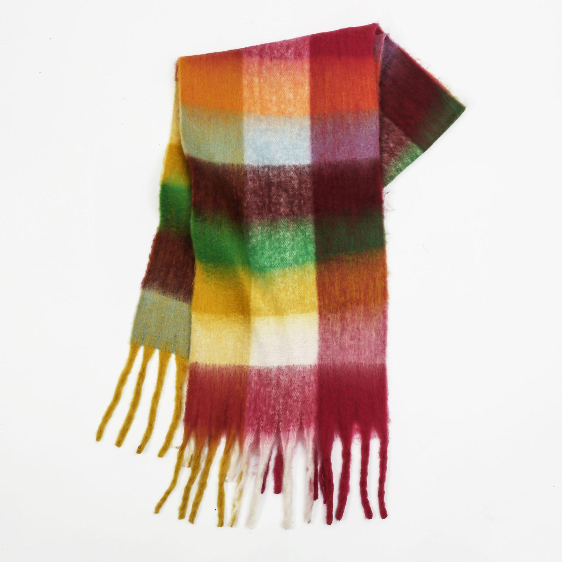 

Women s High-End Colorful Plaid Scarf Winter Warm Neck Wrap Mohair Thickened Versatile Shawl Scarf