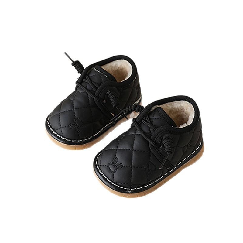 Baby Shoes with Fleece Lining Squeaky Warm First Walkers for 0-2 Years Old, Unisex Toddler Insulated Shoes
