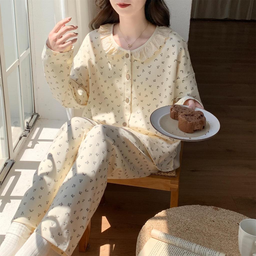 Kyonuza Pajamas with Bra Long Open Loungewear Plus Sizes Stylish Suitable for Junior High School Size Women's Spring/Summer Pads, Sleeves, Front, Set,