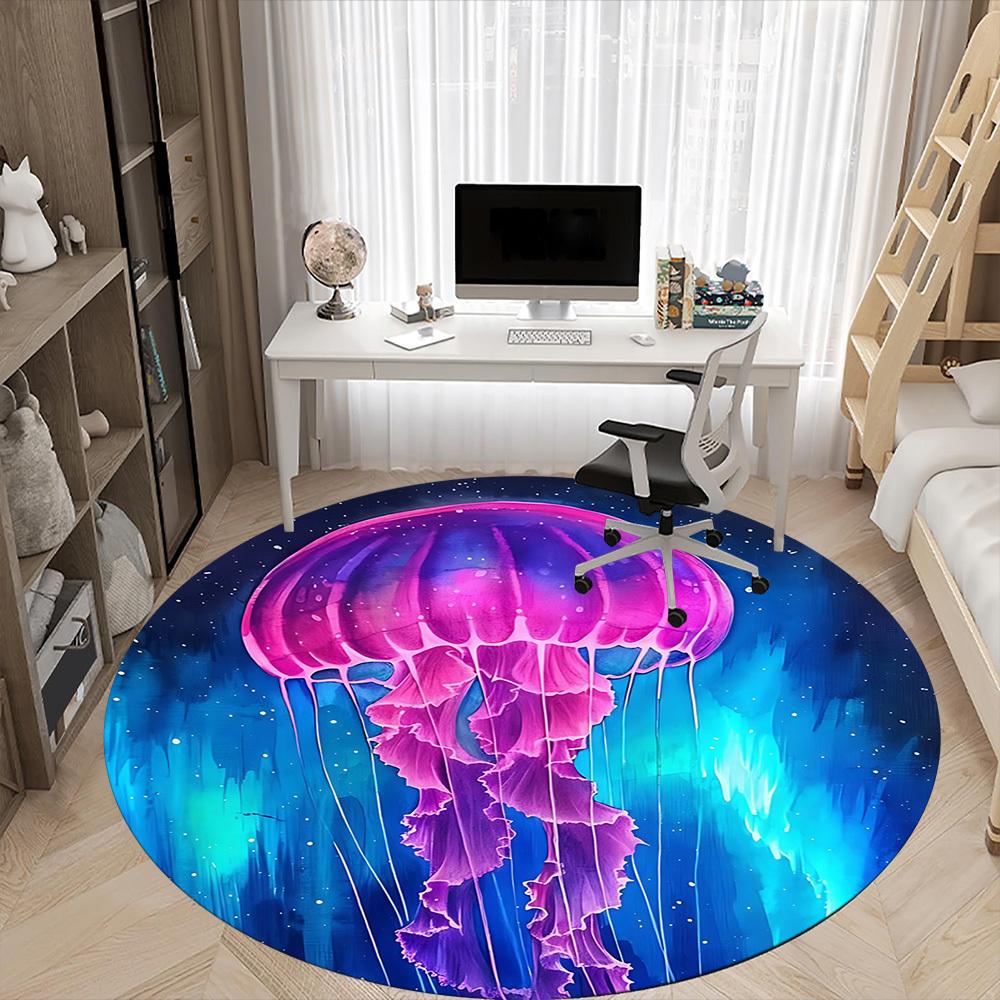 1pc Jellyfish Cosmic Office Round Area Rug,  Mat Suitable For Office, Under Office Chairs Bedroom Living Room Home Decor, Room Deco