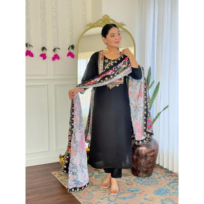 Indyjska Bollywood Chanderi Kurti Damski Top Tunika Projektancka Kurta Spodnie Dupatta Zestaw SC-2290