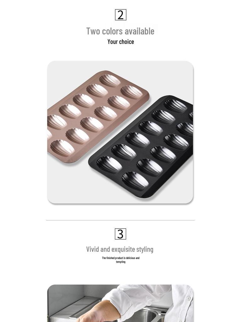 Non-Stick Stainless Steel French Shell 3D Cake Mold - 12-Cavity Baking Pan for Chiffon Pastry