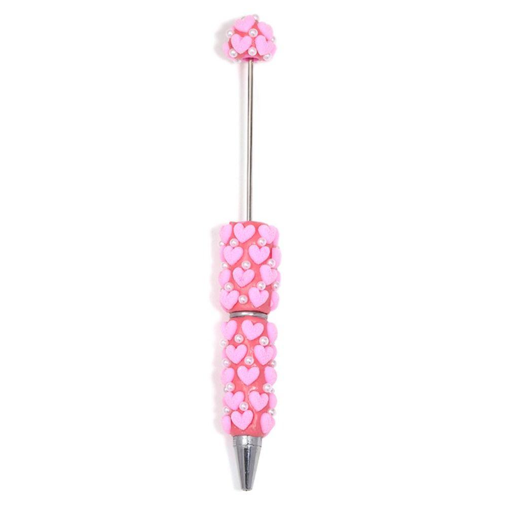 Pearl DIY Clay Heart Bead Pen Black Ink Full Diamond Flocked Heart Beaded Pen Handmade Glitter Bead Beaded Ballpoint Pen