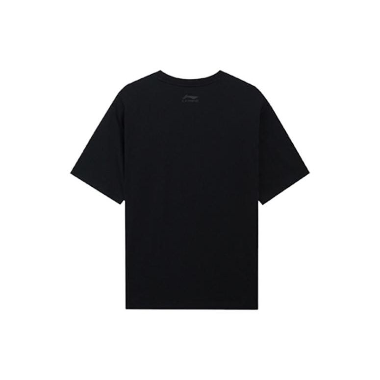 Li Ning Sports Fashion Series Letter Logo Round Neck Pullover Short Sleeve T-Shirt Unisex T-Shirt Black AHSSC35-1