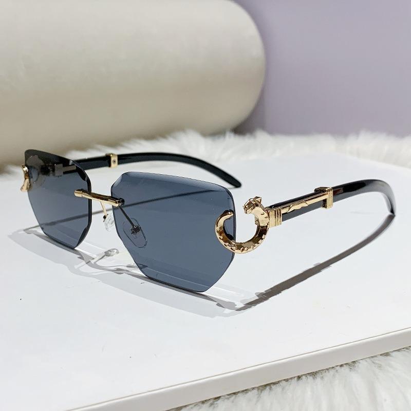 Vintage Rimless Gradient Sunglasses For Women Men Leopard Head Design Fashion Sun Glasses Polygonal Sunglasses