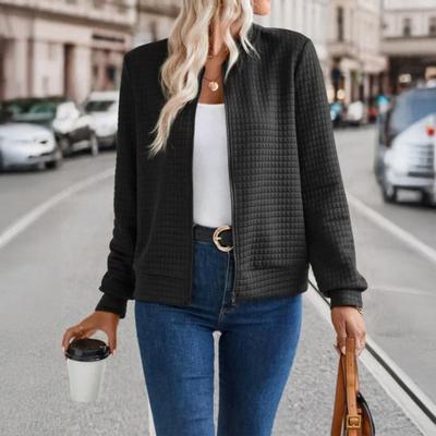 Women's Full Zip Up Jacket Long Sleeve Stand Collar Waffle Coat Casual Slim Fit Sweatshirt Fall Outerwear
