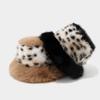Polyester Furry Leopard Print Fisherman Hat With Wide Brim For Winter Fashion
