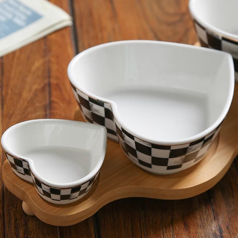 Black and White Grid Geometric Round Ceramic Fruit Platter, Nut Platter, Candy, Afternoon Tea Dim Sum Platter, Wooden Tray