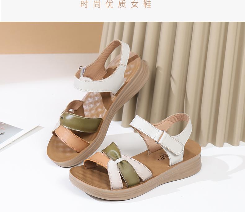 Top layer cowhide mom sandals for women's summer new soft bottom, non slip, comfortable, versatile leather flat sandals
