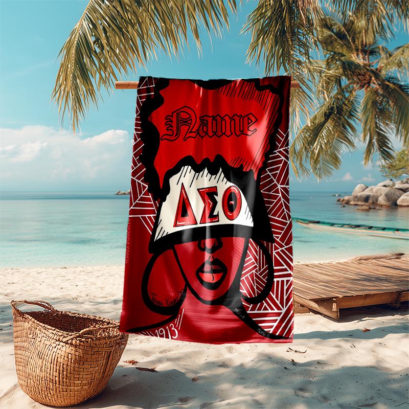 Personalized customized proof beach towel with Delta Sigma Theta pattern - soft, absorbent, quick-drying, perfect swimming, camping&bathing