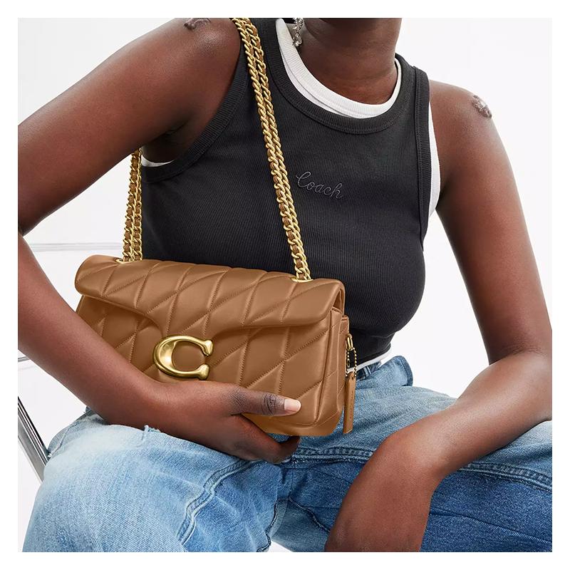 Coach Tabby 26 Brand Logo Quilted Nappa Leather Crossbody Shoulder Bag Medium Women's Honey Brown