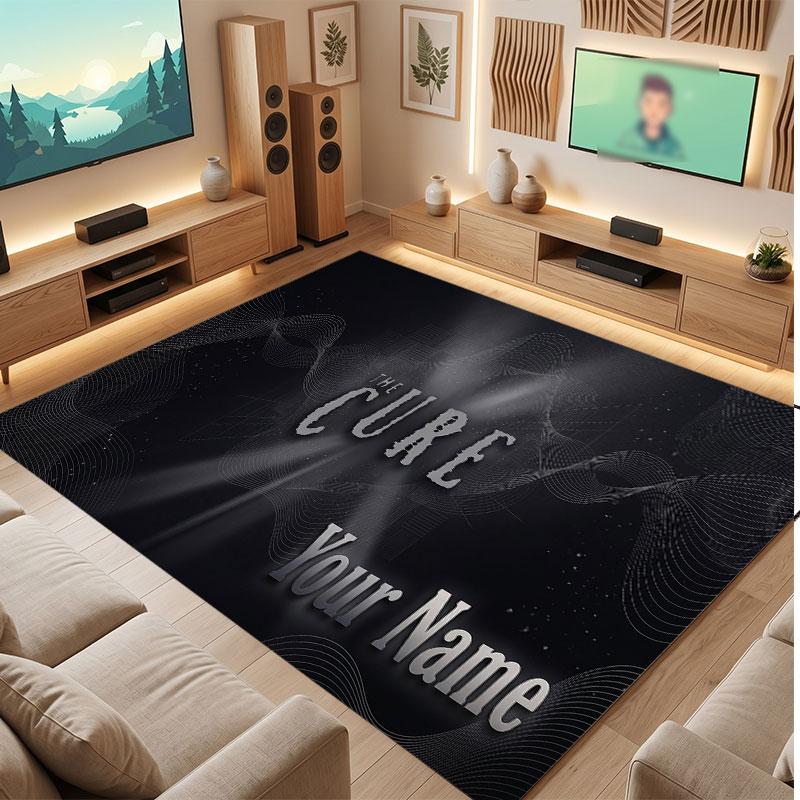 The Cure Personalized Crystal Velvet Carpet, Customized Name Text Soft Anti‑Slip Rug for Living Room Bedroom