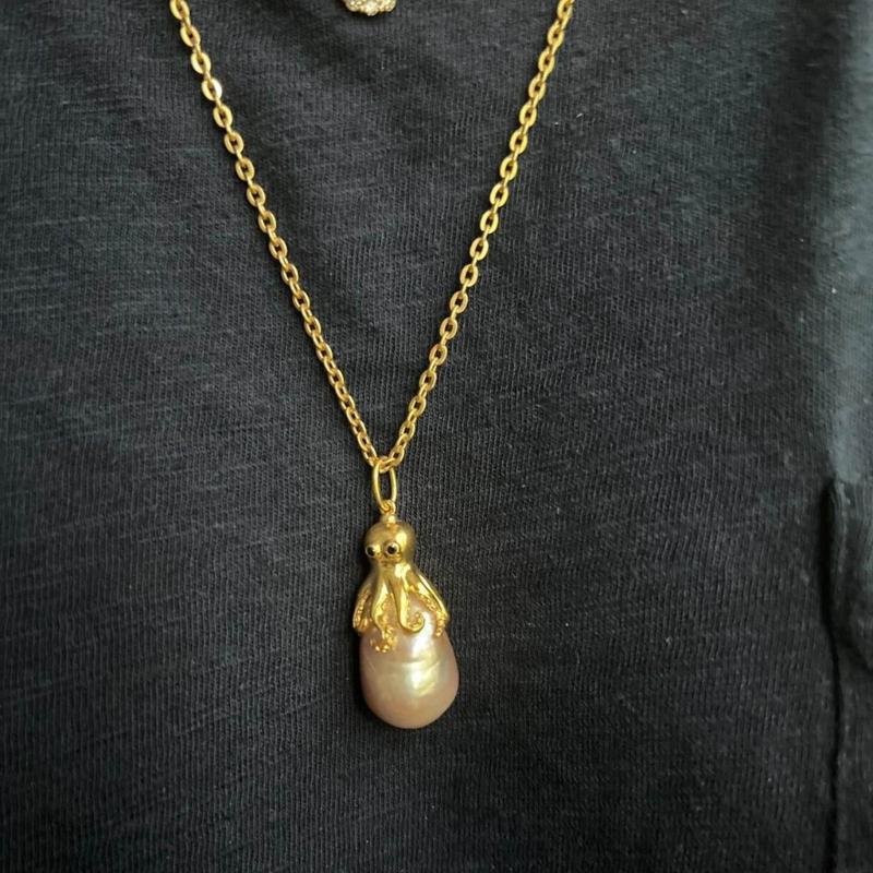 Marine Octopus Jellyfish Pendant Necklace For Women Girls Vintage Natural Pearls Marine Life Necklaces Fashion Jewelry