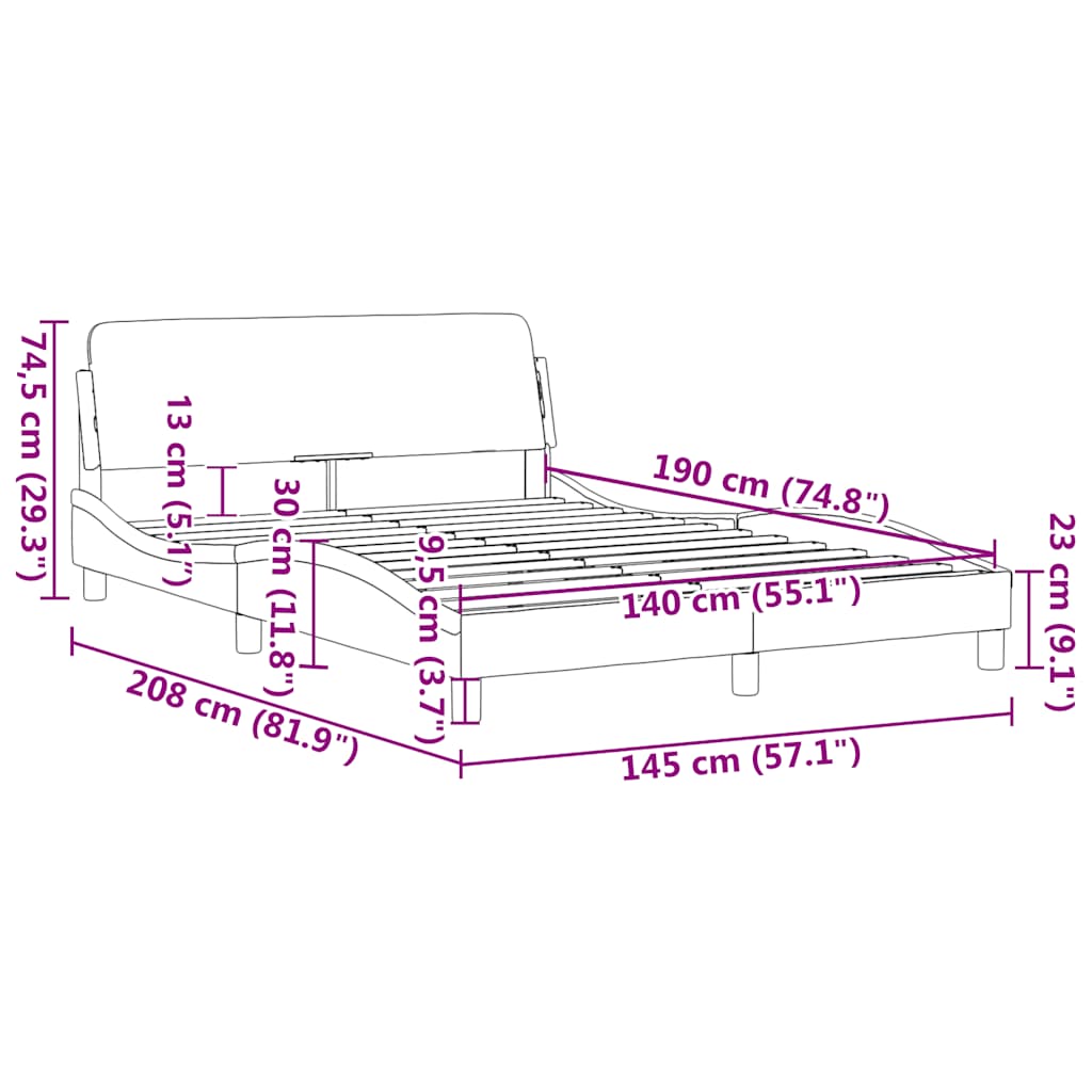 Bed Frame  Dover  White 140 x 190 cm Faux Leather