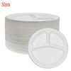 9"/10" 50pcs Disposable Sugarcane Pulp Three Grid Compostable Paper Tableware Degradable Picnic Pizza Party Dishes Dinner Plates
