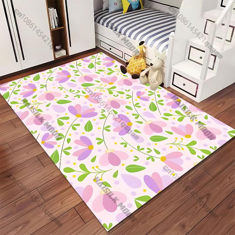 Colorful Floral Pattern Design Carpet Yoga Living Room Room Decor Children's Crawling Mat Doormat Area Rug Games Mat