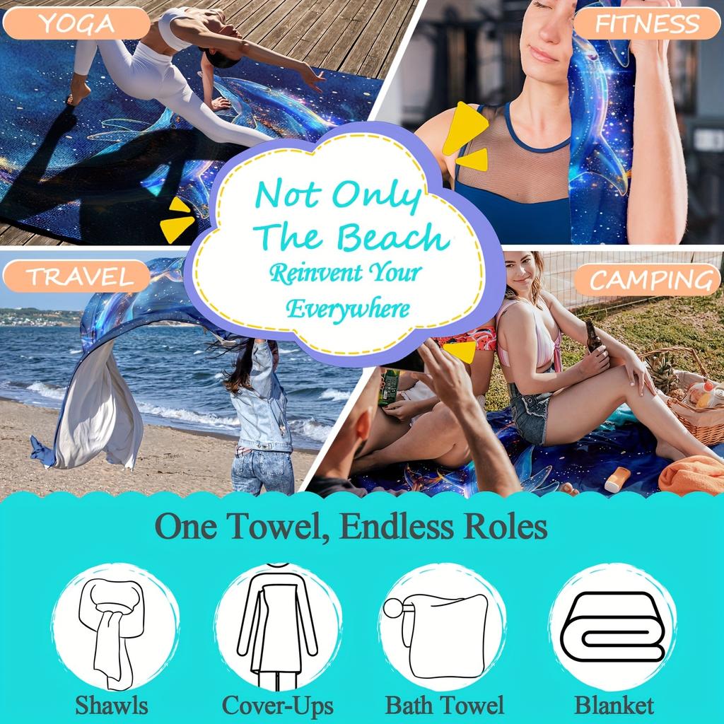 1PC Galaxy Dolphin Beach Towel Polyester Quick Dry Travel Towel Unisex Lightweight Soft for Swimming Camping Surfing Beach Essen