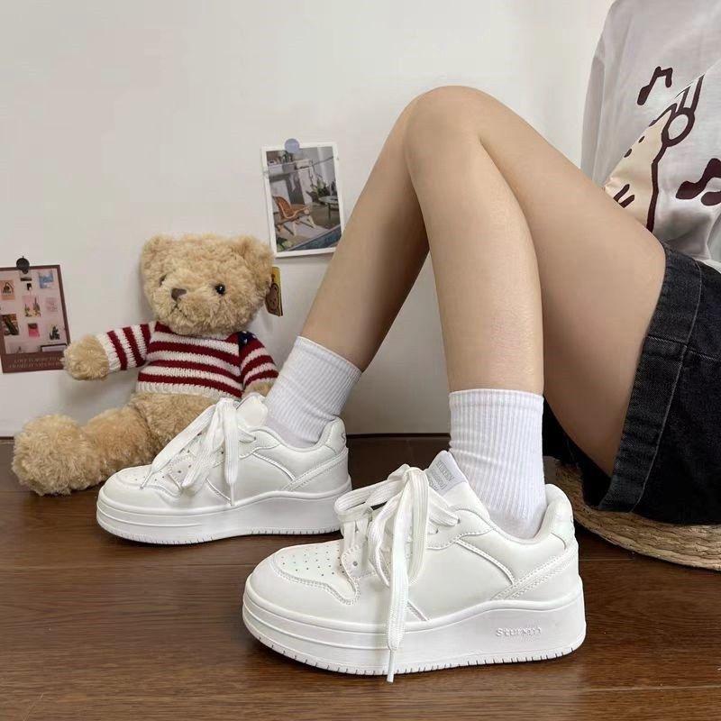 2025 Spring New Thick-soled Little White Shoes Women's Ins Niche Versatile Breathable Student Sports Board Shoes
