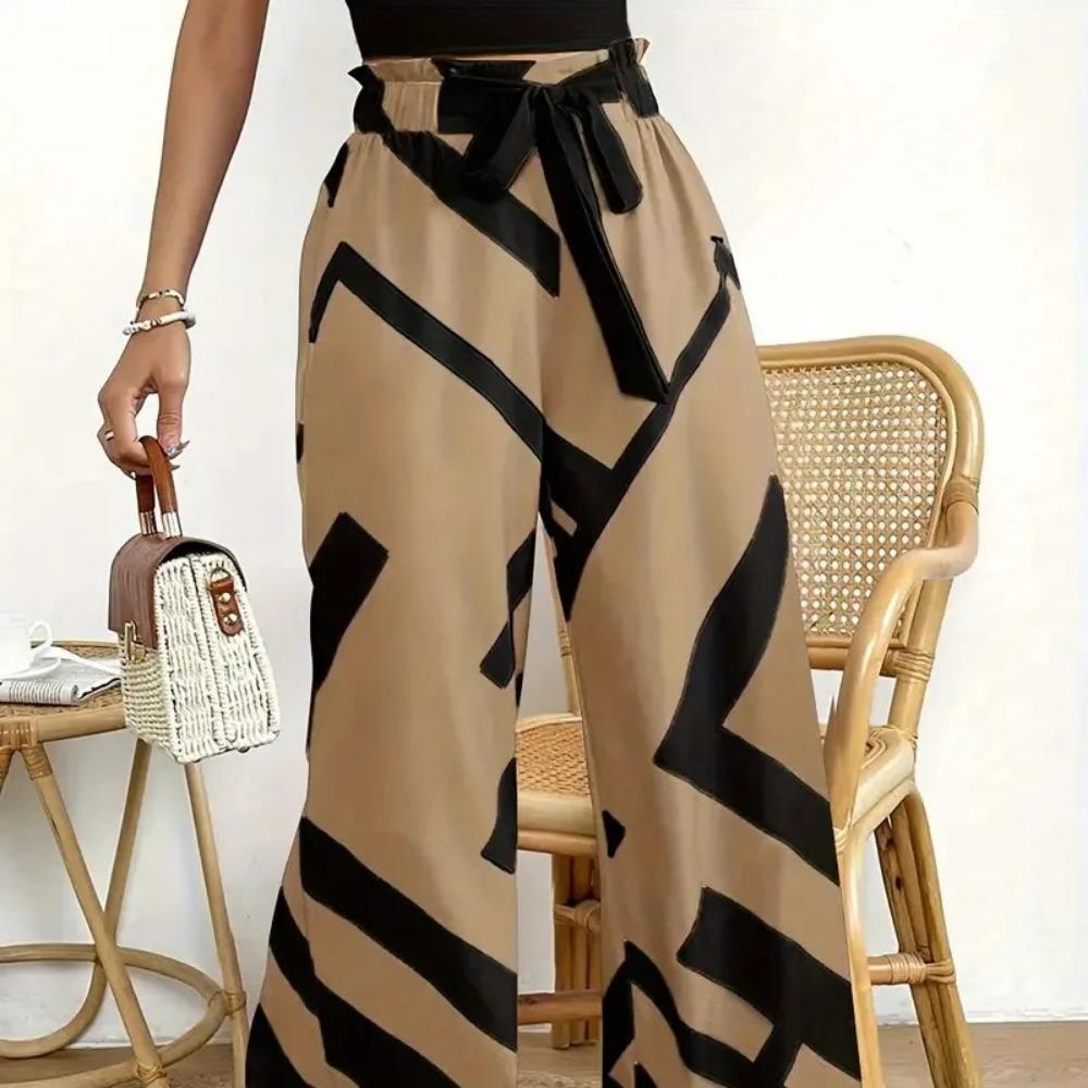 Wide Leg Pants for Women 2024 Fashion Striped Print Pantalones Spring Summer Casual Loose Lace Up Clothing