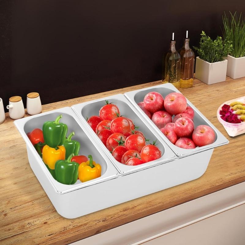 Catering Display Container Countertop Stainless Steel Pan with Acrylic Lid for Food Storage Practical Seasoning Box
