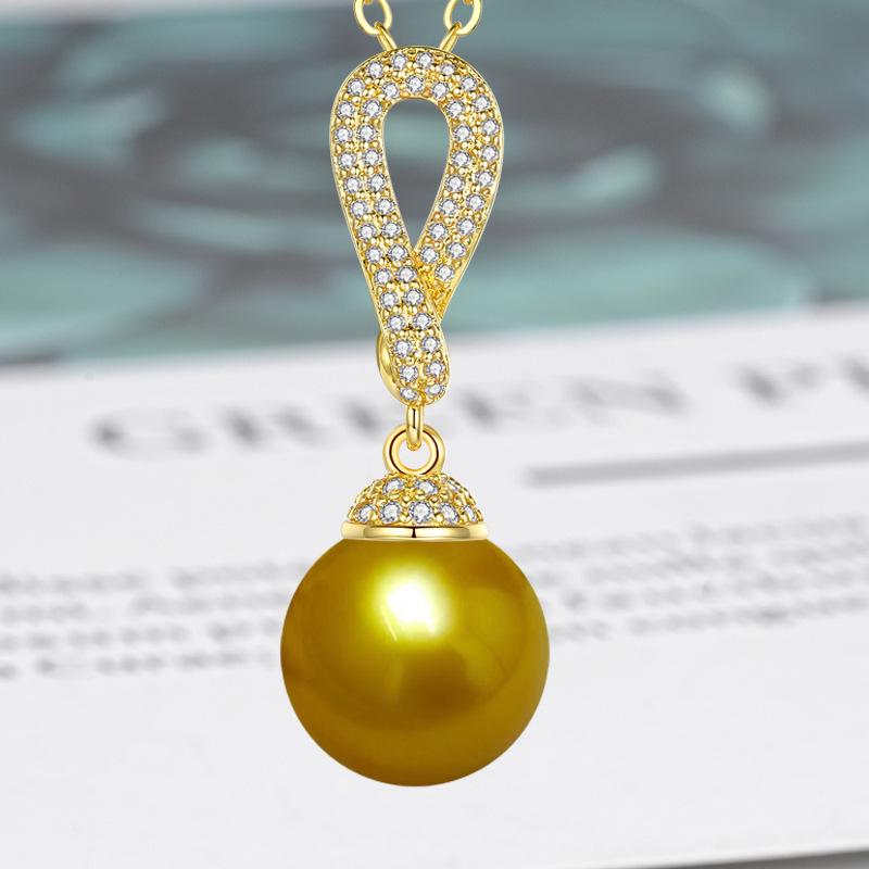 Zircon-Set Imitation White Pearl & Multicolor Shell Pendant Necklace - Women's Fashion Clavicle Chain
