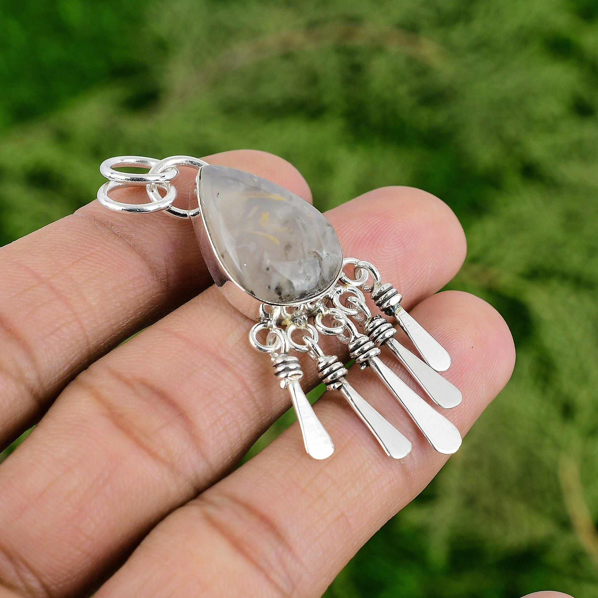 

Daughters Day Sale Natural Plume Agate Wife Pendant Jewelry 925 Sterling Silver