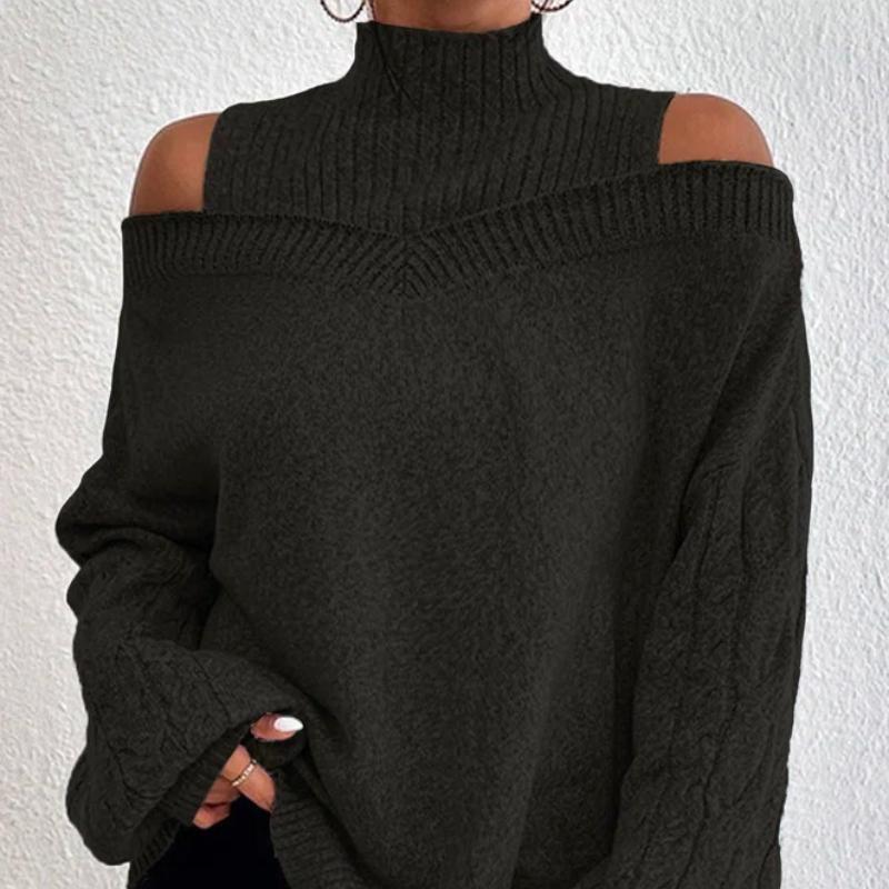 Schulterfreier Halbochkragen Europäischer und Amerikanischer Pullover für Damen Lockere Passform Großer Strickpullover für Damen