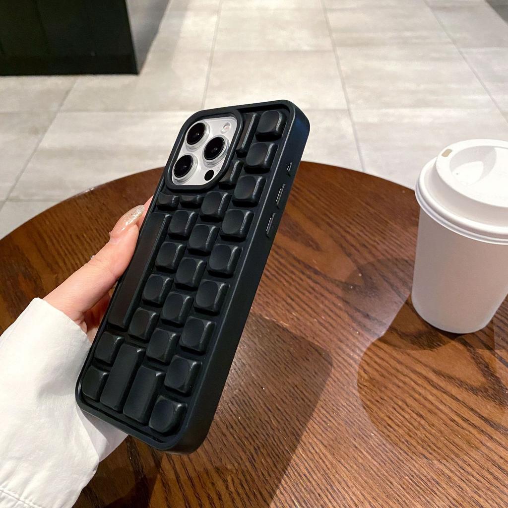 3D Keyboard Solid Color Soft Phone Case For iPhone 16 15 14 13 12 11 Pro Max 16 Plus Shockproof Silicone Bumper Back Cover
