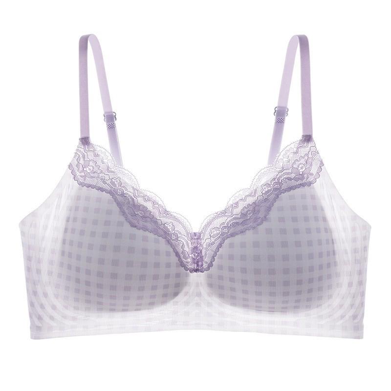 

Бесшовный бюстгальтер без косточек с охлаждающей гелевой полоской, клетчатой отделкой из кружева, с тонкой чашкой Large