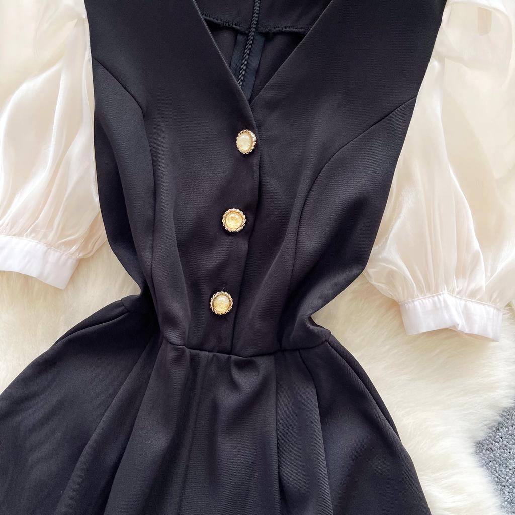 Summer Women's V-neck Puff Sleeve Short Jumpsuit High Street Y2K Office Work Rompers Playsuits