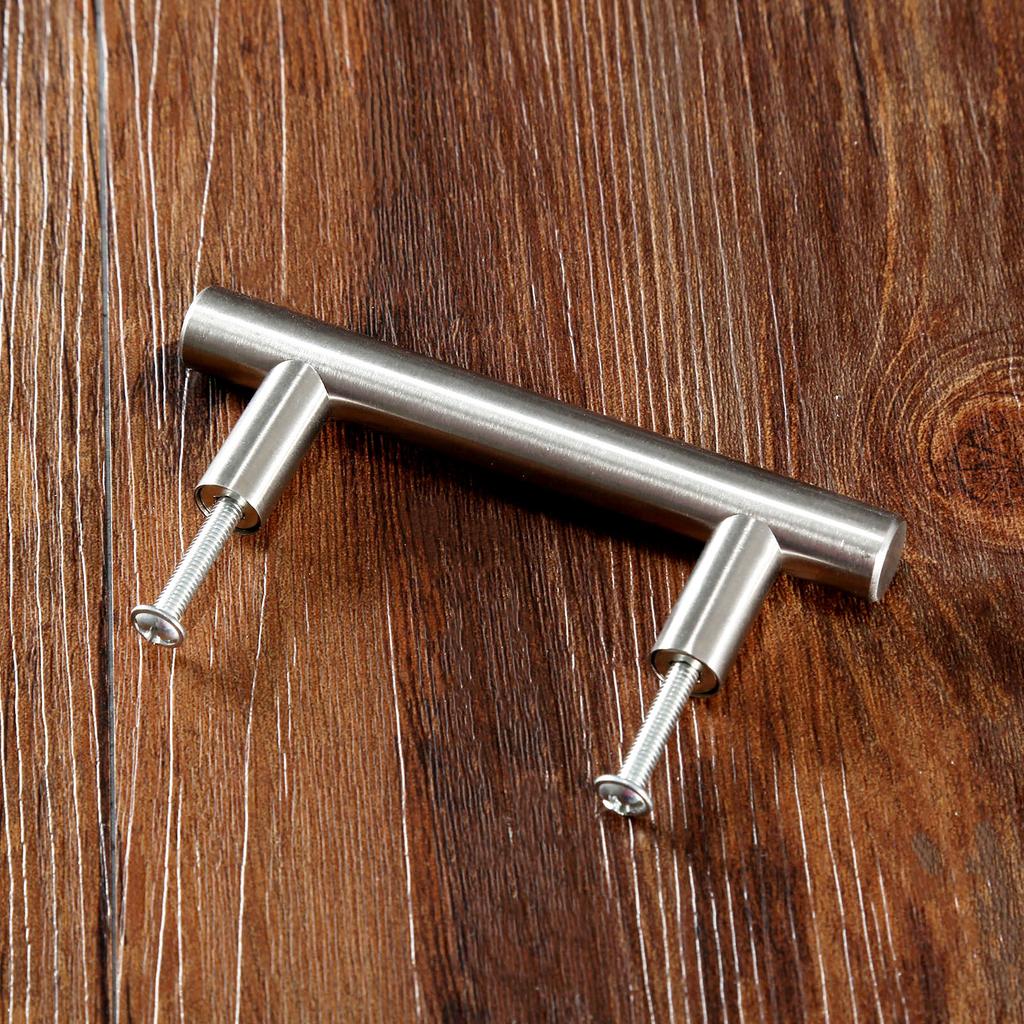 1Pc 64/96/128mm Furniture Handle with Screw Stainless Steel Kitchen Cupboard Cabinet Knob T-Bar Drawer Drawer Door Pull Handles
