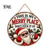 DIY Holiday Gift Accessories Santa Christmas Metal Hanging Sign, This Is My Merry Place Xmas Wall Party Fireplace Decor Plaque, Ornament for