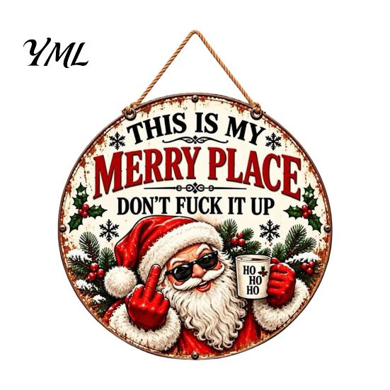 DIY Holiday Gift Accessories Santa Christmas Metal Hanging Sign, This Is My Merry Place Xmas Wall Party Fireplace Decor Plaque, Ornament for