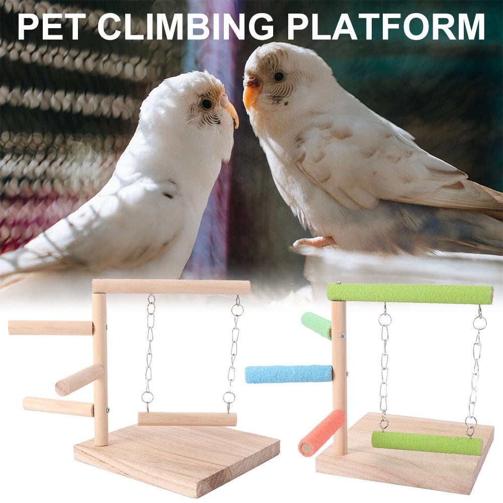 With Swing Bird Table Training Stand Comfortable Grip Non-slip Wood Parrot Play Rack Easy To Assemble Solid Wood