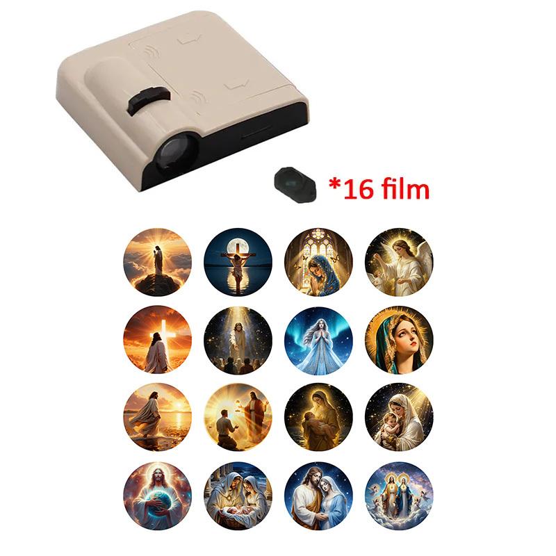

1 Lamp + 16 Pictures Christ Church Mary Projection Lamp Led Projector Religious Atmosphere Light Gift For Home Decoration бежевий