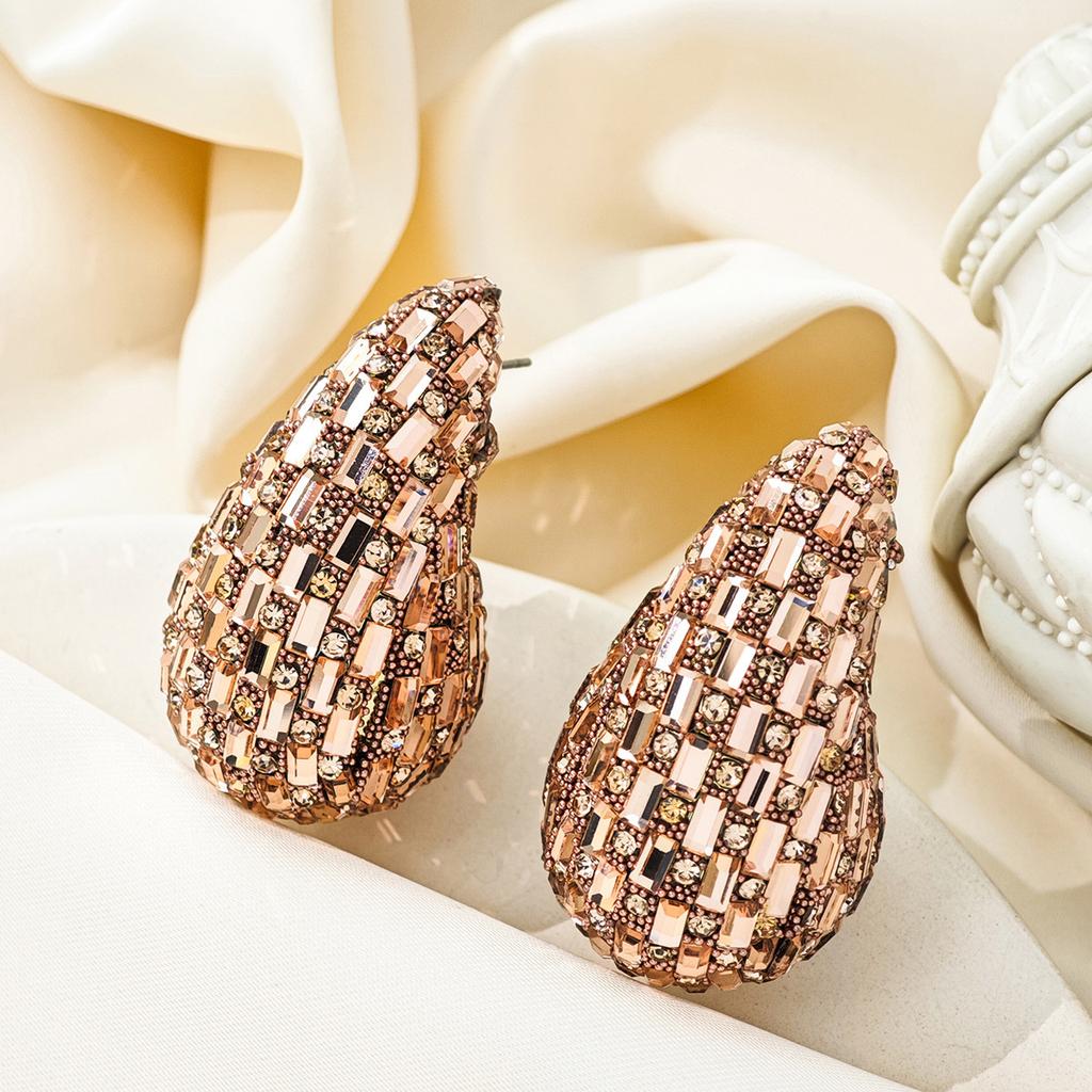 Exaggerated Diamond-Set Geometric Oval Earrings, Creative Personality And Fashion Full Of Diamond Water Drop Earrings For Women