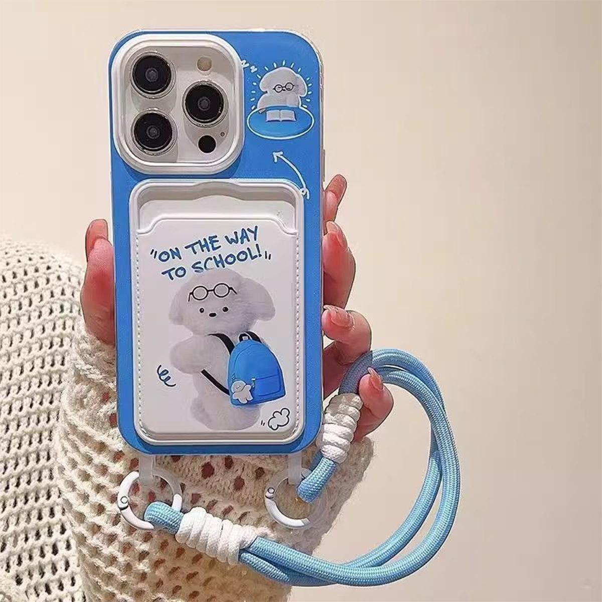 

Hanging Rope Card Bag Phone Case Blue Backpack Bear Frosted Soft Shell Trendy Brand Colorful Trendy Women s Small Fresh Hanging Rope Phone Case For iPhone 17 Pro Max