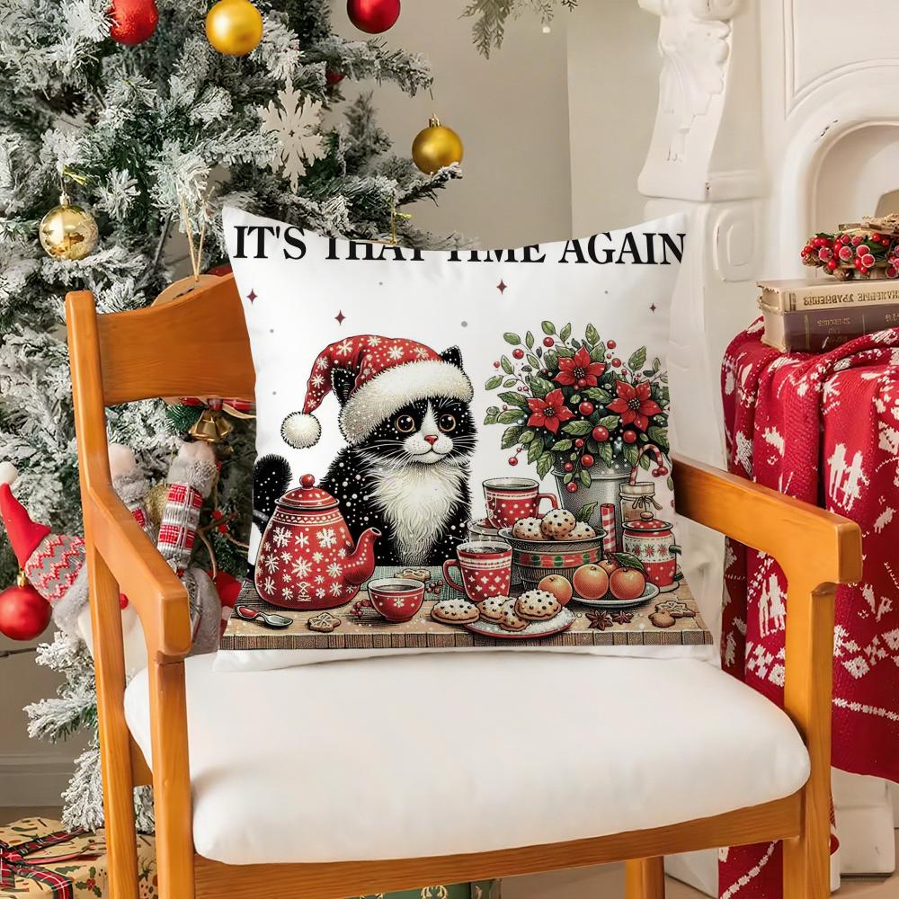 Christmas Animals Pillow Case Silky Short Plush with Invisible Zipper Dustproof Sofa Cushion Cover for Home Decor