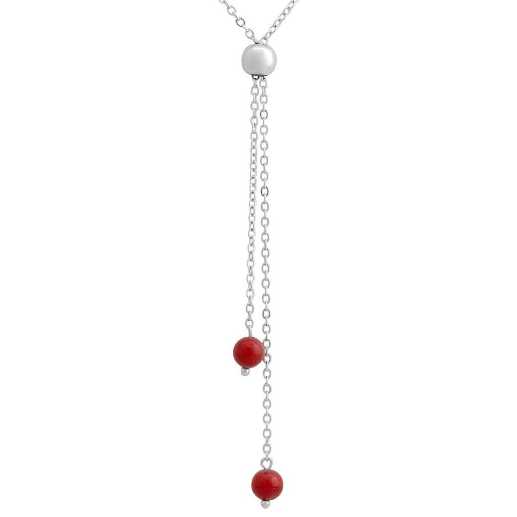 Серебряное колье с кораллом, вес изделия 3,3 гр (2147183)