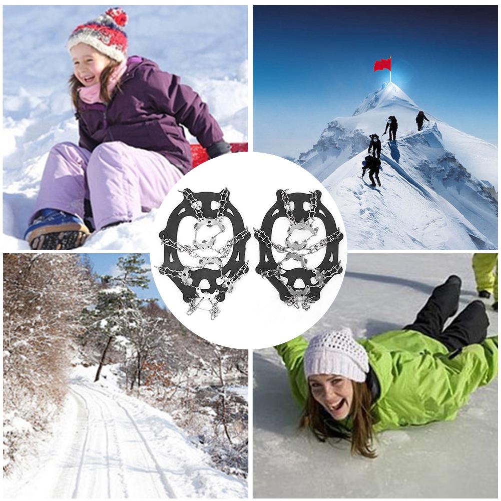 A Pair 19 Teeth Outdoor Climbing Ice Crampons Stainless Steel Welding Anti-Slip Shoe Snow Grips Spikes Cleats(XL 19 Teeth)