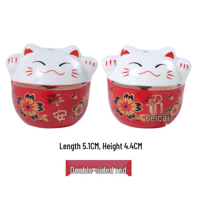 

Расписанный вручную японский керамический кулон-брелок с кошкой удачи, бусина красный